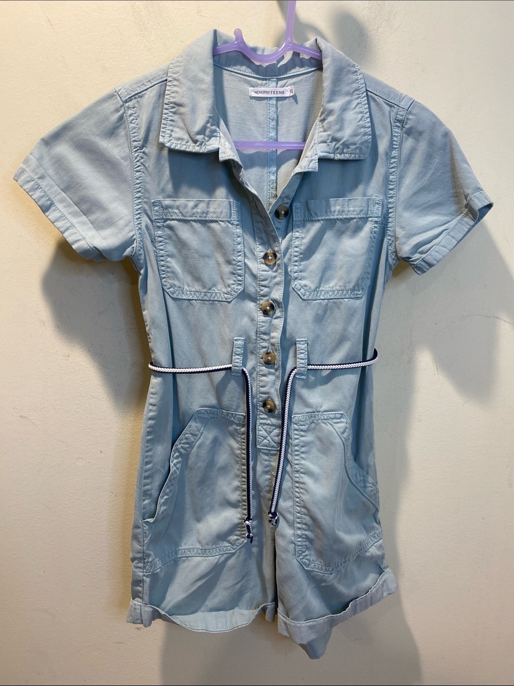 MONOPRIX TEENS Light Blue Denim Short Romper SIZE  10